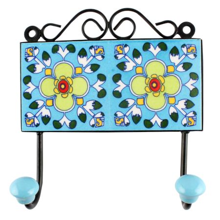 Ceramic Floral Wall Hook in Turquoise